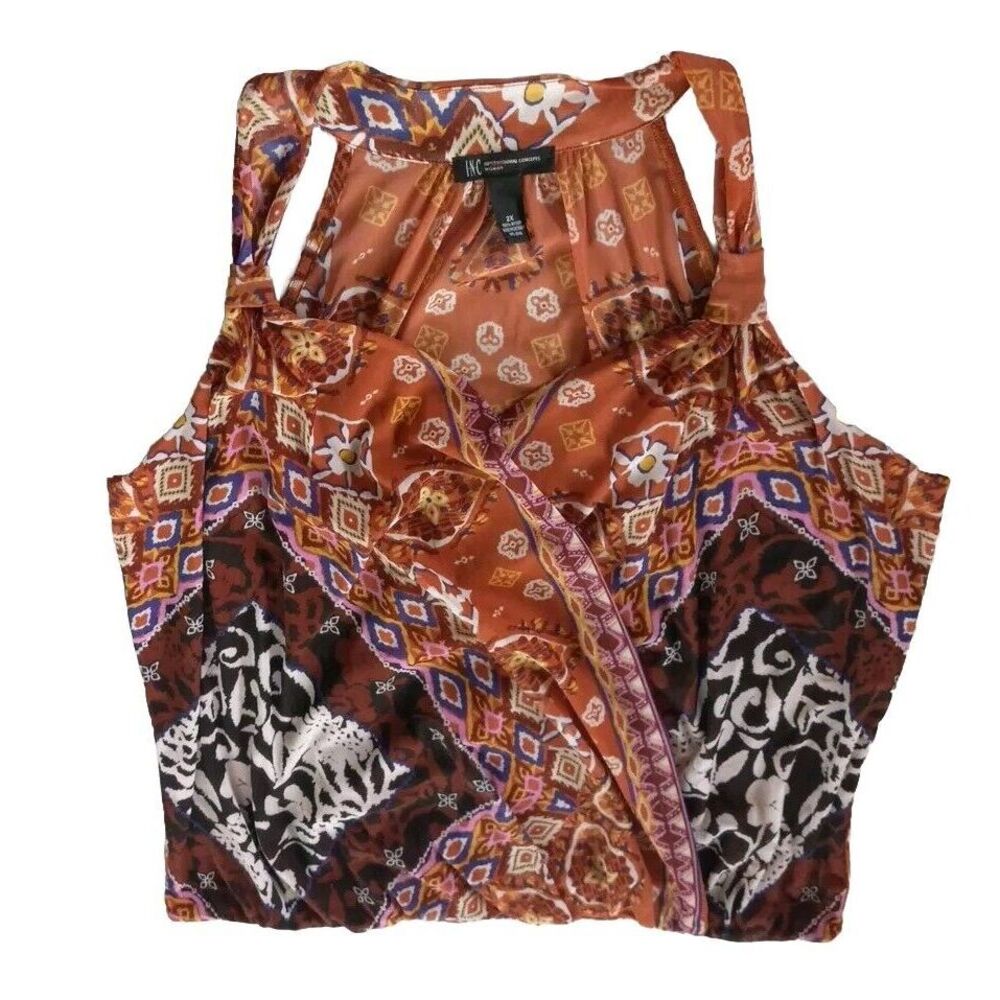 INC International Concept Women's 2X Summer Paisley Aztec Straps Down Sleeveless